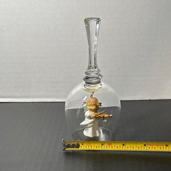 Vintage Crystal Glass Bell with Cherub Angel Playing Violin Home Decor 6'' Tall - Picture 6 of 6